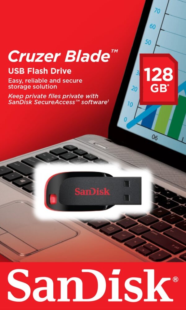 SANDISK CRUZER BLADE USB 2.0 FLASH DRIVE | 128GB